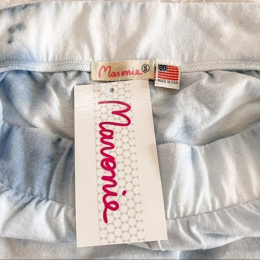Maronie x Revolve Blue Tie Dye Drawstring Shorts with Shirred Sides SZ S BNWT